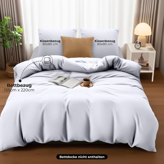 Utopia Bedding Bettwäsche 155x220 - Mikrofaser Bettbezug 155x220 cm + 2 Kissenbezüge 80x80 cm - Weiß