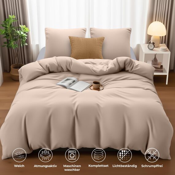 Utopia Bedding Bettwäsche 155x220 - Mikrofaser Bettbezug 155x220 cm + 2 Kissenbezüge 80x80 cm - Beige