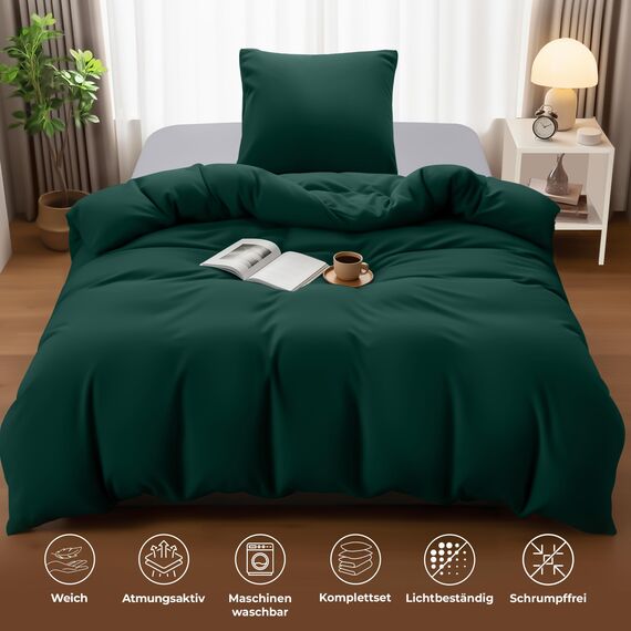 Utopia Bedding Bettwäsche 135x200 Set - Mikrofaser Bettbezug 135x200 cm + 1 Kissenbezug 80x80 cm - Smaragd