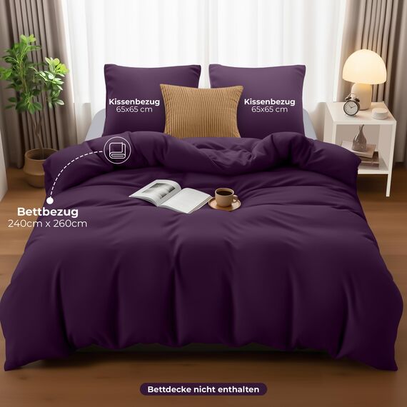 Utopia Bedding Bettwäsche Set - Mikrofaser Bettbezug 260x240 cm + 2 Kissenbezüge 65x65 cm - Lila