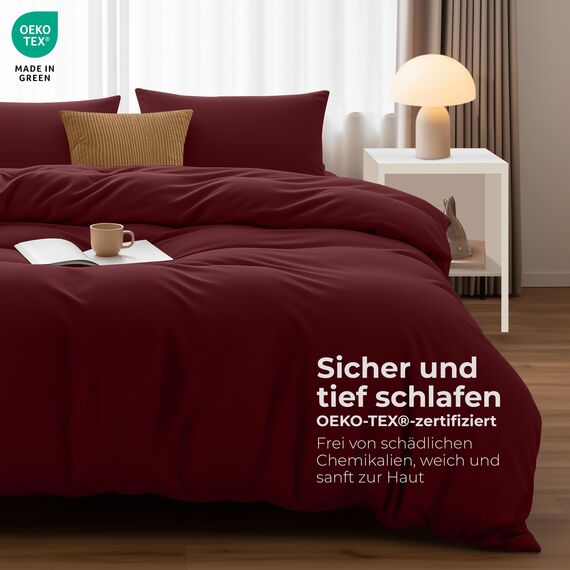 Utopia Bedding Bettwäsche 200x200 Set - Mikrofaser Bettbezug 200x200 cm + 2 Kissenbezüge 50x75 cm - Burgund