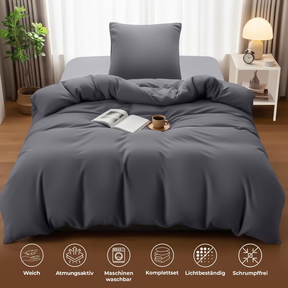 Utopia Bedding Bettwäsche 140x200 Set - Mikrofaser Bettbezug 140x200 cm + 1 Kissenbezug 65x65 cm - Grau