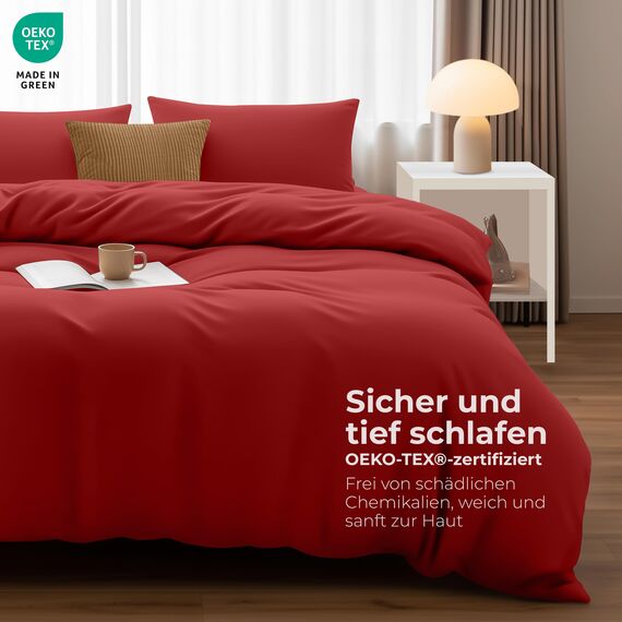 Utopia Bedding Bettwäsche 200x200 Set - Mikrofaser Bettbezug 200x200 cm + 2 Kissenbezüge 50x75 cm - Rot