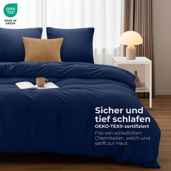 Utopia Bedding Bettwäsche 220x240 Set - Mikrofaser Bettbezug 240x220 cm + 2 Kissenbezüge 65x65 cm - Marineblau
