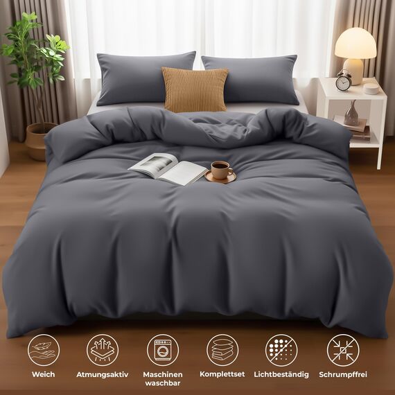 Utopia Bedding Bettwäsche Set - Mikrofaser Bettbezug 260x220 cm + 2 Kissenbezüge 50x75 cm - Grau
