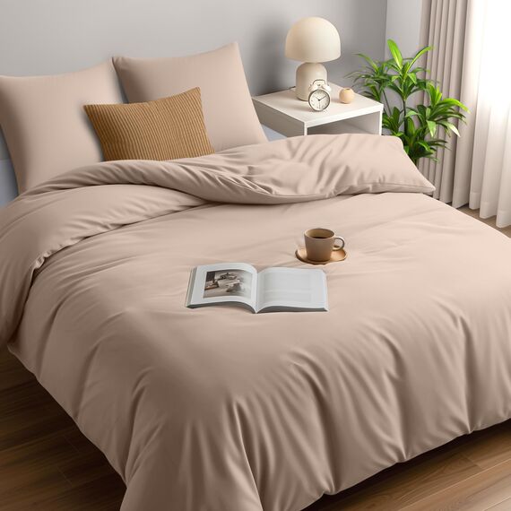 Utopia Bedding Bettwäsche 155x220 - Mikrofaser Bettbezug 155x220 cm + 2 Kissenbezüge 80x80 cm - Beige
