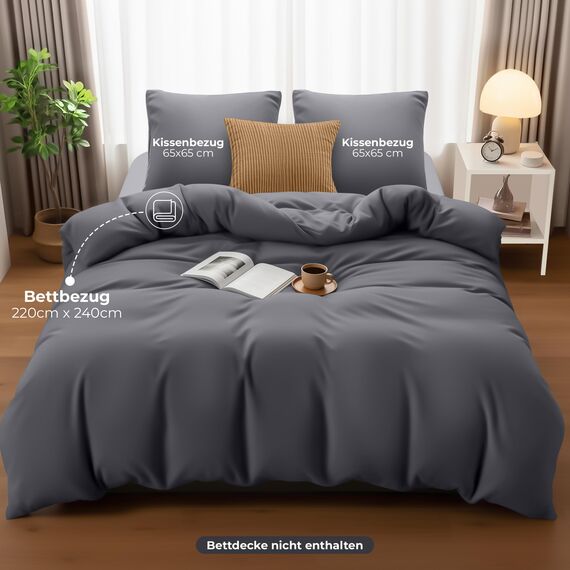 Utopia Bedding Bettwäsche 220x240 Set - Mikrofaser Bettbezug 240x220 cm + 2 Kissenbezüge 65x65 cm - Grau