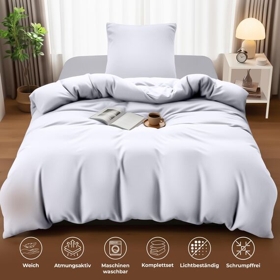 Utopia Bedding Bettwäsche 140x200 Set - Mikrofaser Bettbezug 140x200 cm + 1 Kissenbezug 65x65 cm - Weiß