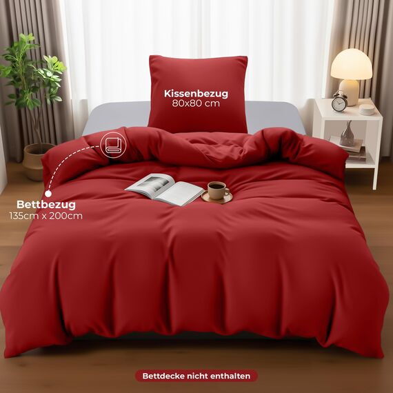 Utopia Bedding Bettwäsche 135x200 Set - Mikrofaser Bettbezug 135x200 cm + 1 Kissenbezug 80x80 cm - Rot