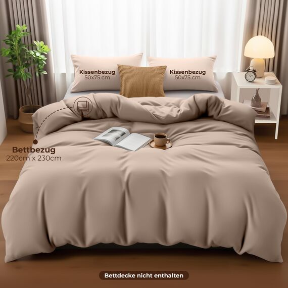 Utopia Bedding Bettwäsche Set - Mikrofaser Bettbezug 230x220 cm + 2 Kissenbezüge 50x75 cm - Beige