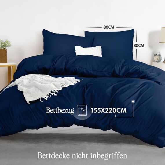 Utopia Bedding Bettwäsche 155x220 - Mikrofaser Bettbezug 155x220 cm + 2 Kissenbezüge 80x80 cm - Marineblau