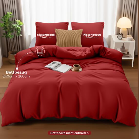 Utopia Bedding Bettwäsche Set - Mikrofaser Bettbezug 260x240 cm + 2 Kissenbezüge 65x65 cm - Rot