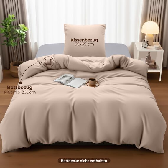 Utopia Bedding Bettwäsche 140x200 Set - Mikrofaser Bettbezug 140x200 cm + 1 Kissenbezug 65x65 cm - Beige