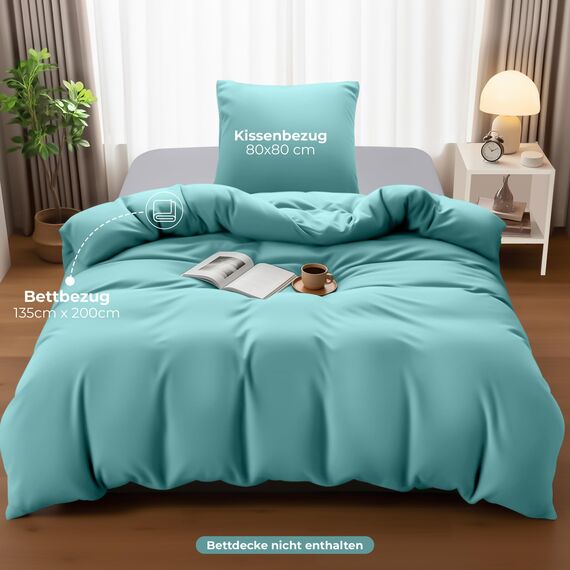 Utopia Bedding Bettwäsche 135x200 Set - Mikrofaser Bettbezug 135x200 cm + 1 Kissenbezug 80x80 cm - Spa blau