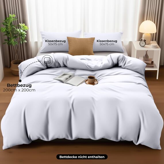 Utopia Bedding Bettwäsche 200x200 Set - Mikrofaser Bettbezug 200x200 cm + 2 Kissenbezüge 50x75 cm - Weiß