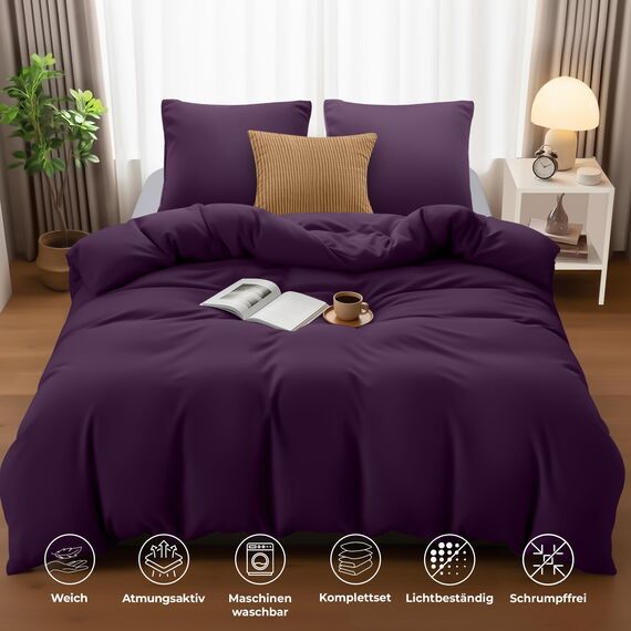 Utopia Bedding Bettwäsche Set - Mikrofaser Bettbezug 260x240 cm + 2 Kissenbezüge 65x65 cm - Lila
