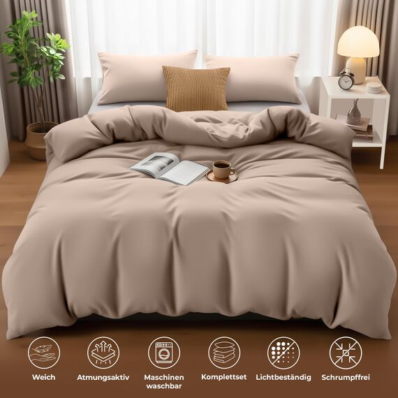Utopia Bedding Bettwäsche Set - Mikrofaser Bettbezug 230x220 cm + 2 Kissenbezüge 50x75 cm - Beige