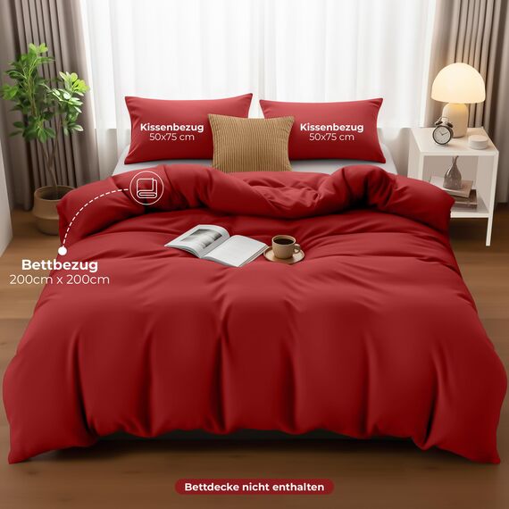 Utopia Bedding Bettwäsche 200x200 Set - Mikrofaser Bettbezug 200x200 cm + 2 Kissenbezüge 50x75 cm - Rot