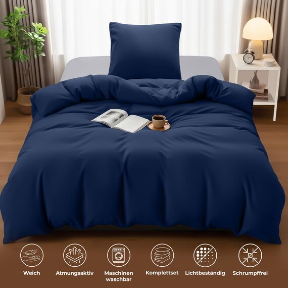 Utopia Bedding Bettwäsche 140x200 Set - Mikrofaser Bettbezug 140x200 cm + 1 Kissenbezug 65x65 cm - Marineblau