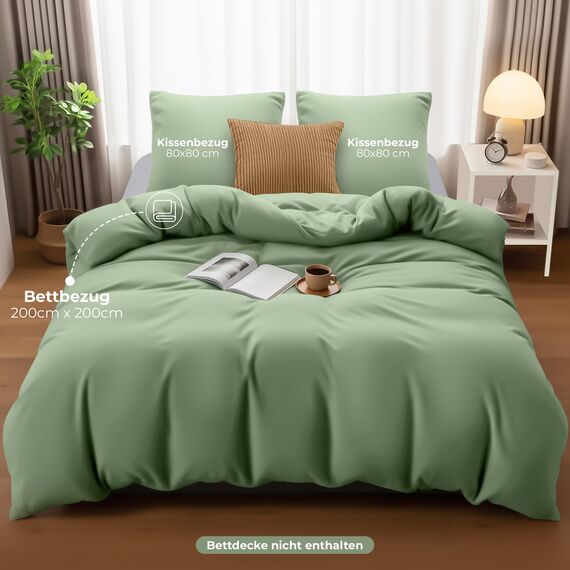 Utopia Bedding Bettwäsche 200x200 Set - Mikrofaser Bettbezug 200x200 cm + 2 Kissenbezüge 80x80 cm - Salbeigrün