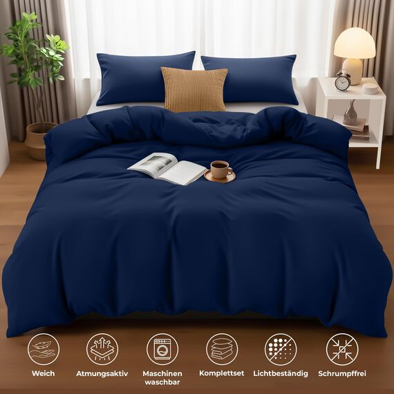 Utopia Bedding Bettwäsche 200x200 Set - Mikrofaser Bettbezug 200x200 cm + 2 Kissenbezüge 50x75 cm - Marineblau