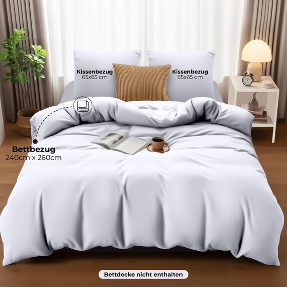 Utopia Bedding Bettwäsche Set - Mikrofaser Bettbezug 260x240 cm + 2 Kissenbezüge 65x65 cm - Weiß