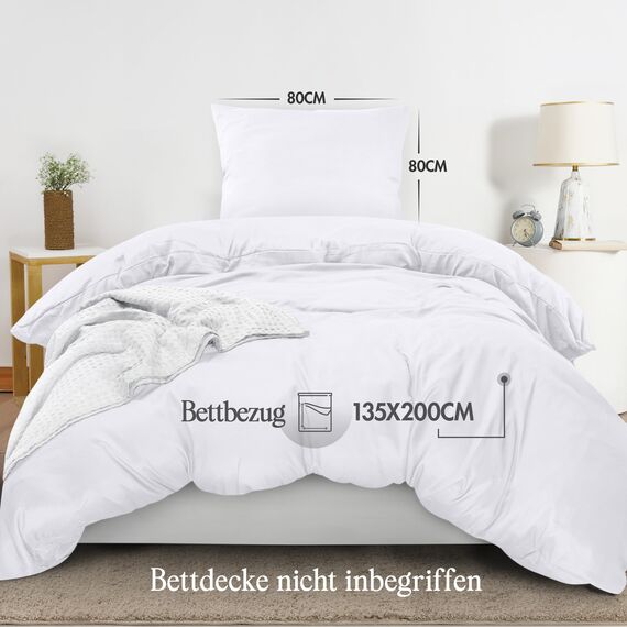 Utopia Bedding Bettwäsche 135x200 Set - Mikrofaser Bettbezug 135x200 cm + 1 Kissenbezug 80x80 cm - Weiß