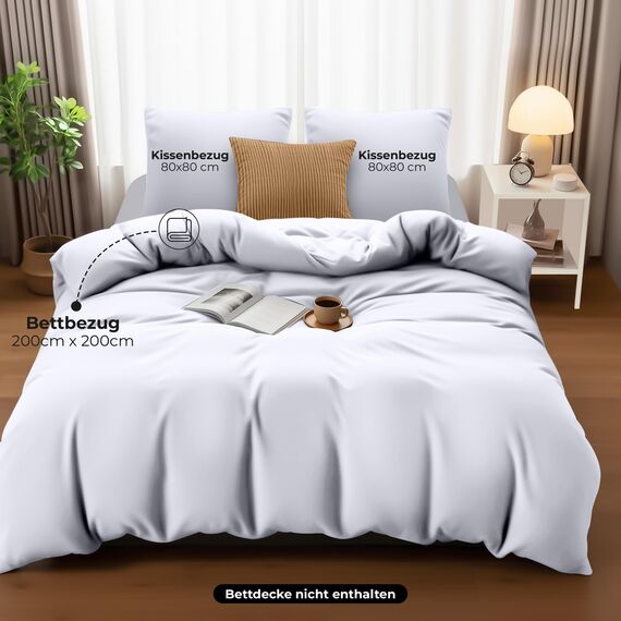 Utopia Bedding Bettwäsche 200x200 Set - Mikrofaser Bettbezug 200x200 cm + 2 Kissenbezüge 80x80 cm - Weiß