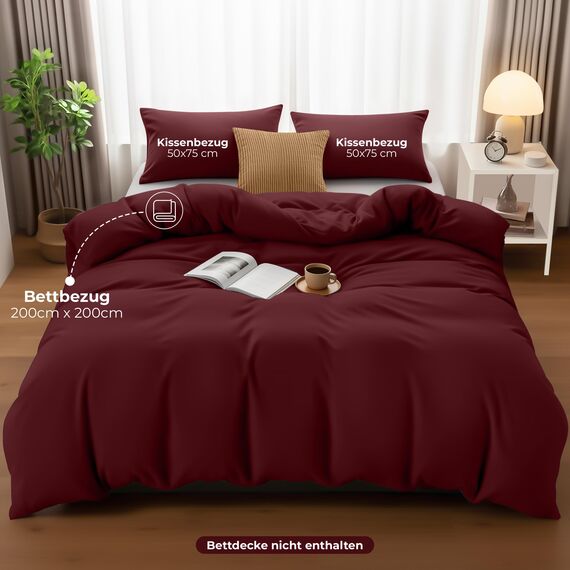 Utopia Bedding Bettwäsche 200x200 Set - Mikrofaser Bettbezug 200x200 cm + 2 Kissenbezüge 50x75 cm - Burgund