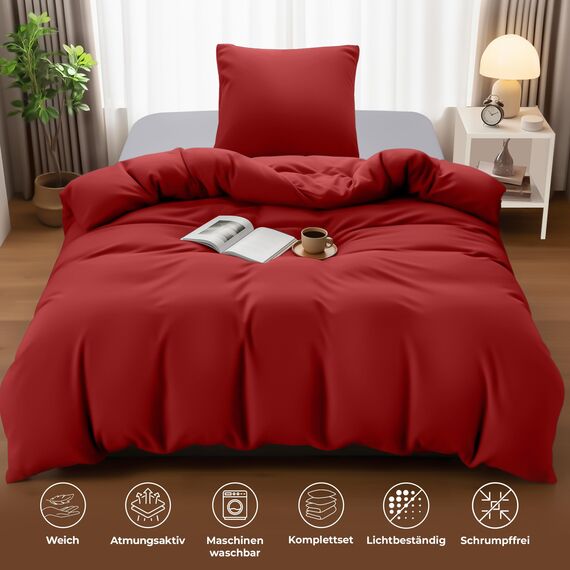 Utopia Bedding Bettwäsche 135x200 Set - Mikrofaser Bettbezug 135x200 cm + 1 Kissenbezug 80x80 cm - Rot