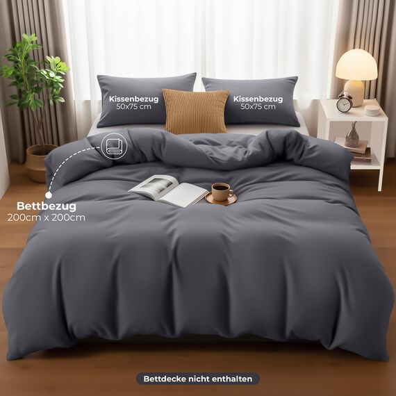 Utopia Bedding Bettwäsche 200x200 Set - Mikrofaser Bettbezug 200x200 cm + 2 Kissenbezüge 50x75 cm - Grau