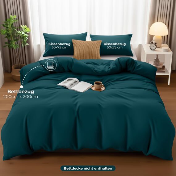 Utopia Bedding Bettwäsche 200x200 Set - Mikrofaser Bettbezug 200x200 cm + 2 Kissenbezüge 50x75 cm - Blaugrün