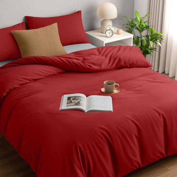 Utopia Bedding Bettwäsche 200x200 Set - Mikrofaser Bettbezug 200x200 cm + 2 Kissenbezüge 50x75 cm - Rot