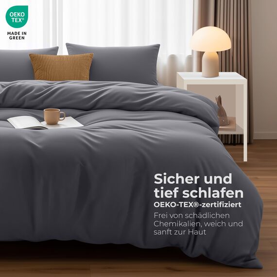 Utopia Bedding Bettwäsche 200x200 Set - Mikrofaser Bettbezug 200x200 cm + 2 Kissenbezüge 50x75 cm - Grau