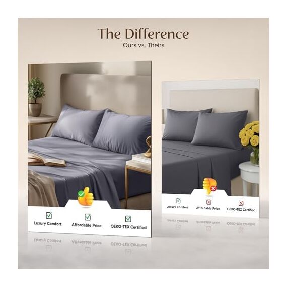Utopia Bedding Bettwäscheset, 4-teilig, gebürstete Mikrofaser, schrumpft und lichtbeständig, pflegeleicht (Voll, Grau)