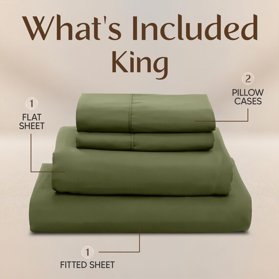 Utopia Bedding Bettwäsche-Set für Kingsize-Bett, 4-teilig, gebürstete Mikrofaser, schrumpft und lichtbeständig, pflegeleicht (Kingsize, Olivgrün)