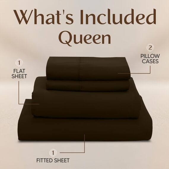Utopia Bedding Queen-Bettwäsche-Set, 4-teilig, gebürstete Mikrofaser, schrumpft und lichtbeständig, pflegeleicht (Queen-Size-Bett, Braun)