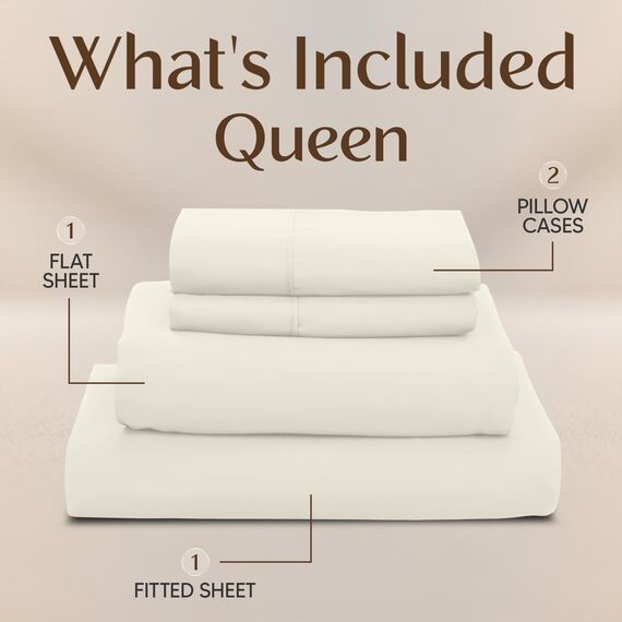 Utopia Bedding Queen-Bettwäsche-Set, 4-teilig, gebürstete Mikrofaser, schrumpft und lichtbeständig, pflegeleicht (Queen-Size-Bett, Elfenbein)