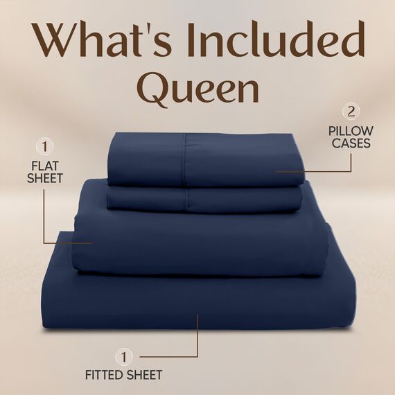 Utopia Bedding Queen-Bettwäsche-Set, 4-teilig, gebürstete Mikrofaser, schrumpft und lichtbeständig, pflegeleicht (Queen-Size-Bett, Marineblau)