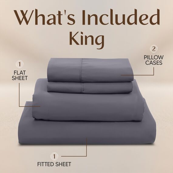 Utopia Bedding Bettwäsche-Set für King-Size-Bett, 4-teilig, gebürstete Mikrofaser, schrumpft und lichtbeständig, pflegeleicht (King-Size-Bett, Grau)