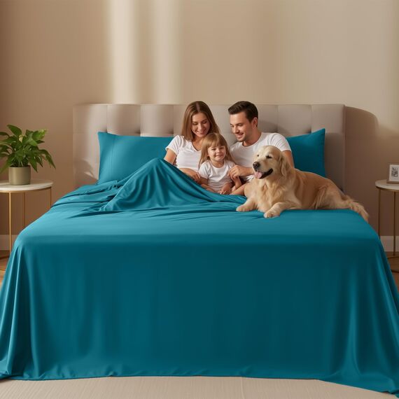 Utopia Bedding Bettwäscheset, 4-teilig, gebürstete Mikrofaser, schrumpft und lichtbeständig, pflegeleicht (Voll, Denimblau)