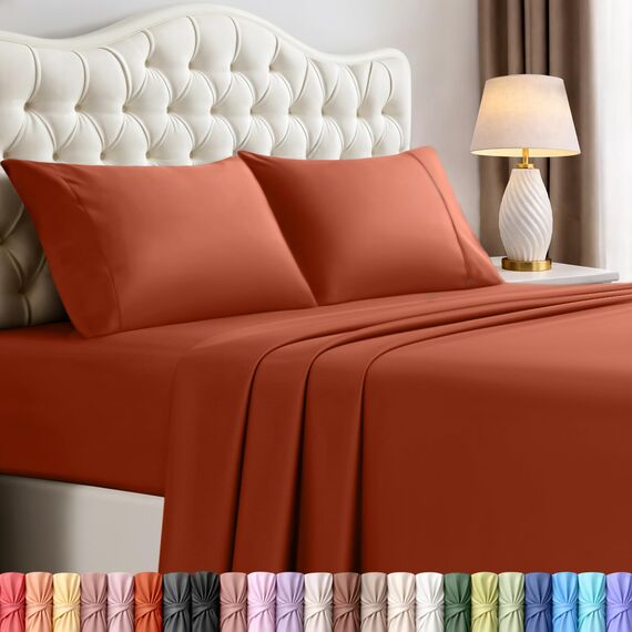 Utopia Bedding Bettwäsche-Set für King-Size-Bett, 4-teilig, gebürstete Mikrofaser, schrumpft und lichtbeständig, pflegeleicht (King-Size-Bett, Terrakotta-Orange)