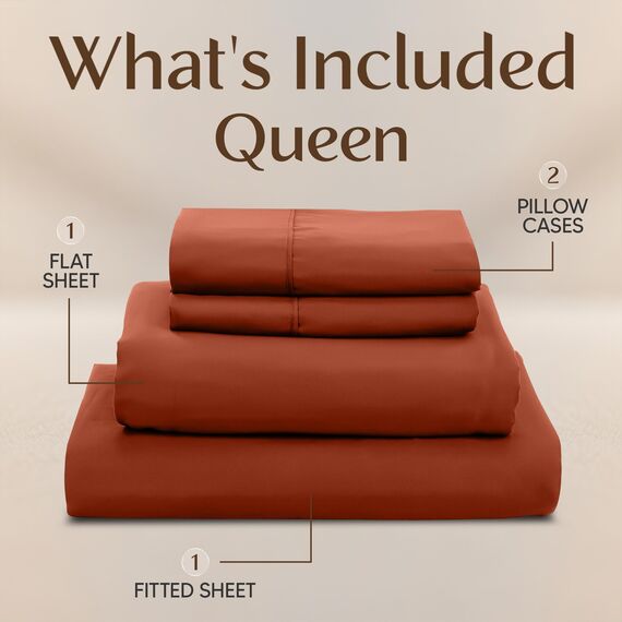 Utopia Bedding Queen-Bettwäsche-Set, 4-teilig, gebürstete Mikrofaser, schrumpft und lichtbeständig, pflegeleicht (Queen-Size-Bett, Terrakotta-Orange)