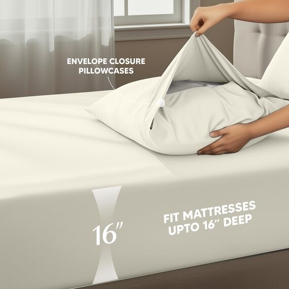 Utopia Bedding Bettwäsche-Set für King-Size-Bett, 4-teilig, gebürstete Mikrofaser, schrumpft und lichtbeständig, pflegeleicht (King-Size-Bett, Elfenbein)