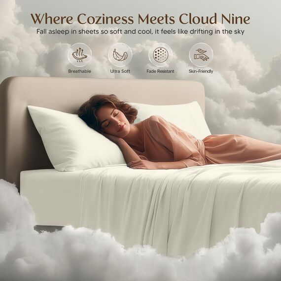 Utopia Bedding Queen-Bettwäsche-Set, 4-teilig, gebürstete Mikrofaser, schrumpft und lichtbeständig, pflegeleicht (Queen-Size-Bett, Elfenbein)