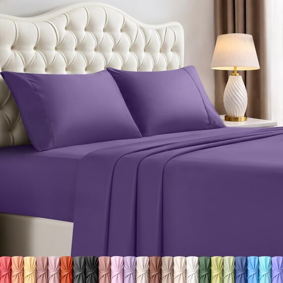 Utopia Bedding Komplettes Bettwäscheset – 4-teiliges Bettwäscheset für Doppelbetten, weiche und atmungsaktive Mikrofaser, enthält 1 Spannbetttuch, 1 Bettlaken und 2 Kissenbezüge (Aubergine)