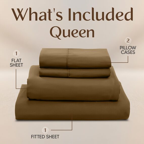 Utopia Bedding Queen-Bettwäsche-Set – 4-teiliges Bettwäsche-Set – gebürstete Mikrofaser – schrumpffrei und lichtbeständig – pflegeleicht (Queen, Mokka)