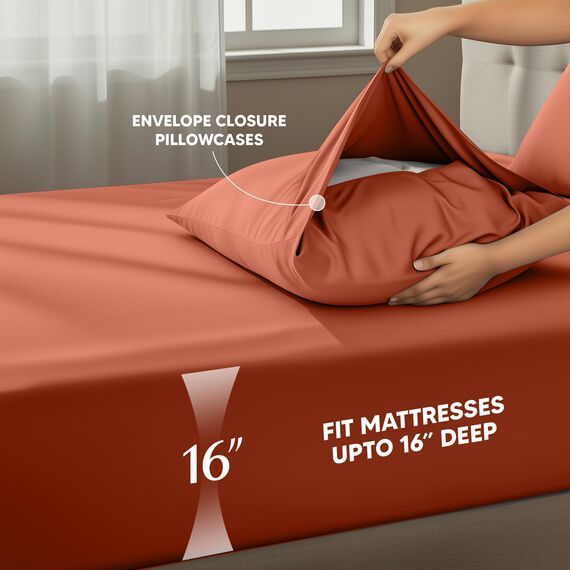 Utopia Bedding Queen-Bettwäsche-Set, 4-teilig, gebürstete Mikrofaser, schrumpft und lichtbeständig, pflegeleicht (Queen-Size-Bett, Terrakotta-Orange)