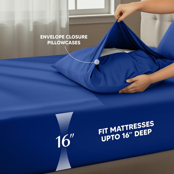 Utopia Bedding Bettwäscheset, 4-teilig, gebürstete Mikrofaser, schrumpft und lichtbeständig, pflegeleicht (Voll, Königsblau)