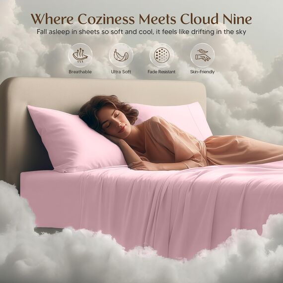 Utopia Bedding Bettwäscheset, 4-teilig, gebürstete Mikrofaser, schrumpft und lichtbeständig, pflegeleicht (Full, Rosa)